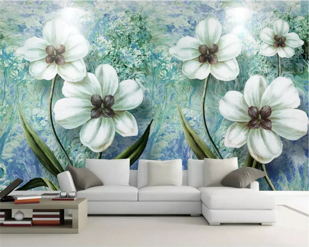 beibehang European oil painting background hand painted orchid living room wall decoration art mural 3d wallpaper papier peint