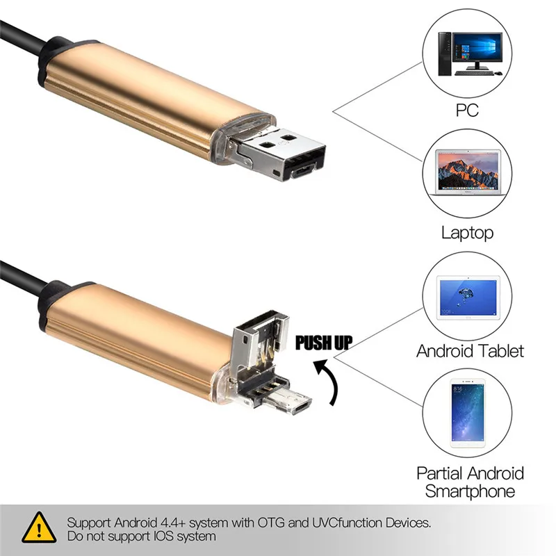 7mm 2in 1 USB Endoscope 480P HD Snake Tube and Android Borescope USB Endoscopio Inspection Micro Camera for PC Smart Phone