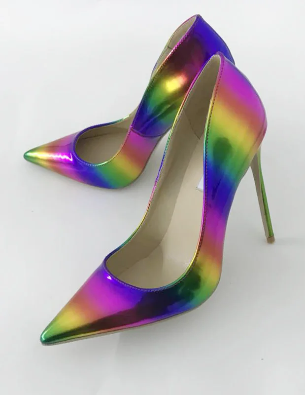 Shinning High Heel Pumps 8cm Rainbow Sexy 12CM So High Shoes Women Evening Dress Heels 10CM Ladies Shoes Stilettos