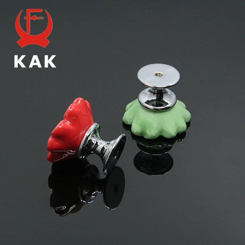 KAK Orchid Ceramic Handles Drawer Knobs Kitchen Cupboard Door Handles for Kids Room Cabinet Handles with screws Furniture Handle