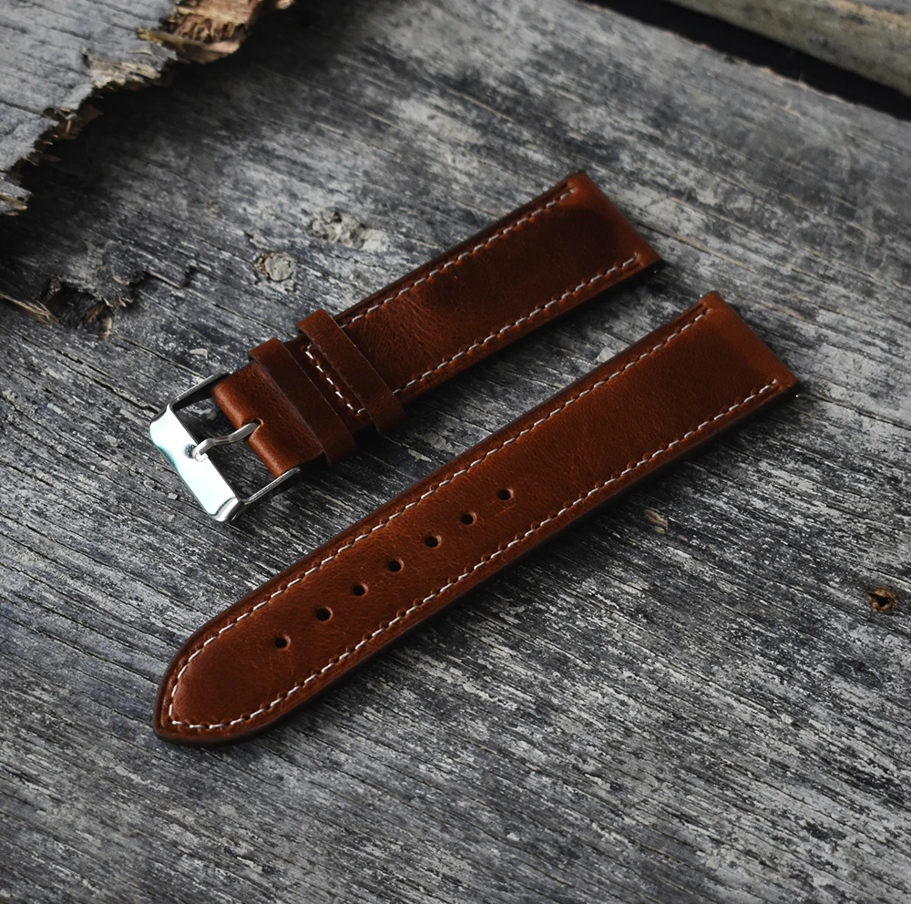 

Onthelevel Handmade Retro Genuine Leather Red wine Watch Band Strap 18mm 20mm 22mm Wrist Watchbands Belt Silver Polished Buckle