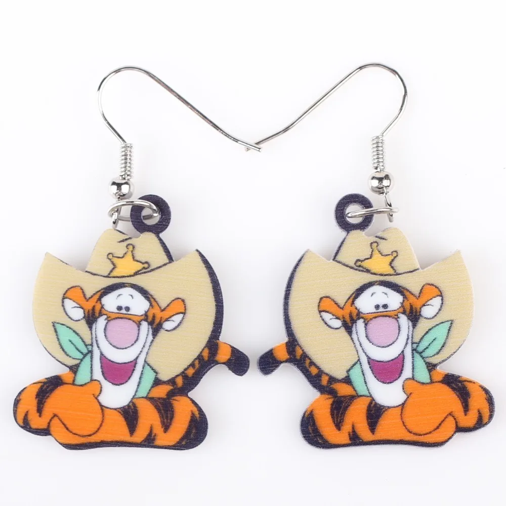 أقراط ماركة Bonsny طويلة على شكل نمر جميلة من الأكريليك مجوهرات جديدة لعام 2015 للبنات والنساء أقراط على أشكال كرتونية للأطفال إكسسوارات