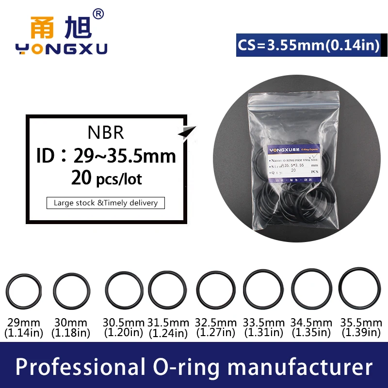 15PC/lot Rubber Ring NBR Sealing O-Ring CS3.55mm ID29/30/30.5/31.5/32.5/33.5/34.5/35.5*3.55mm Ring Seal Gasket Nitrile Oil Rings