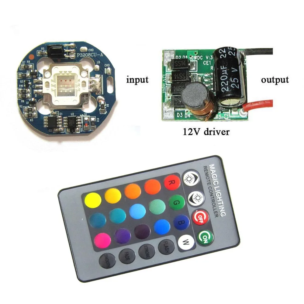 4-in-1 10 W RGB SMD LED światła lampy + ściemniania kontroler IR + 24 klucz pilot + AC 110 V ~ 220 V lub DC 12 V LED sterownik