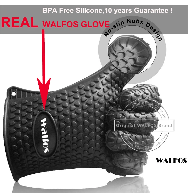 WALFOS 1 Piece Food Grade Cooking Baking BBQ Glove Heat Resistant Silicone BBQ Grill Glove Barbecue Grilling Glove BBQ Tools