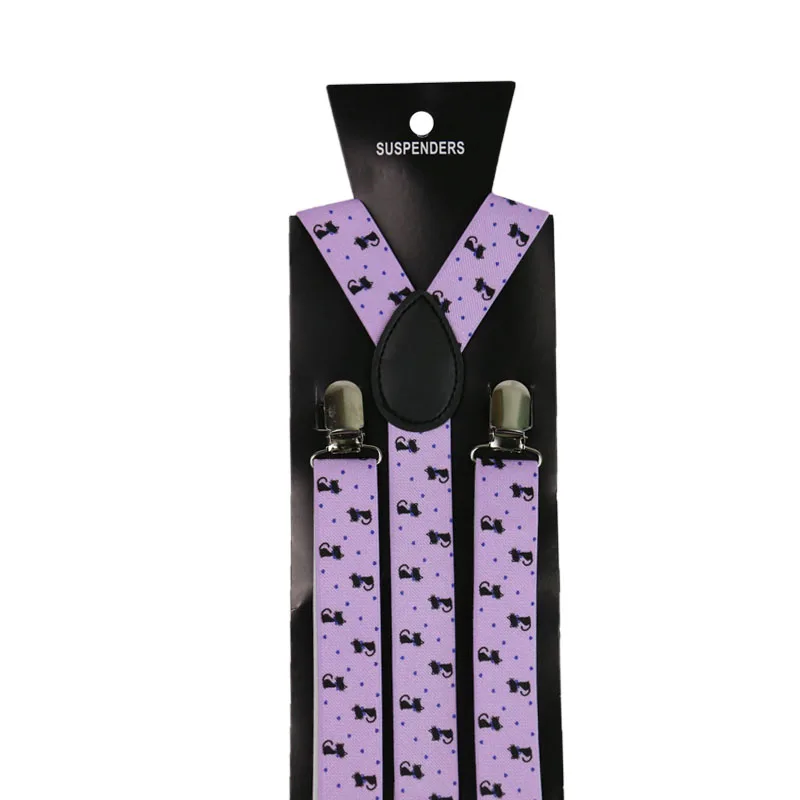 Adjustable Elasticated 2.5cm Wide Animal Print Suspender Straps Unisex Men Womens Y-Shape Elastic 3 Clip Suspenders