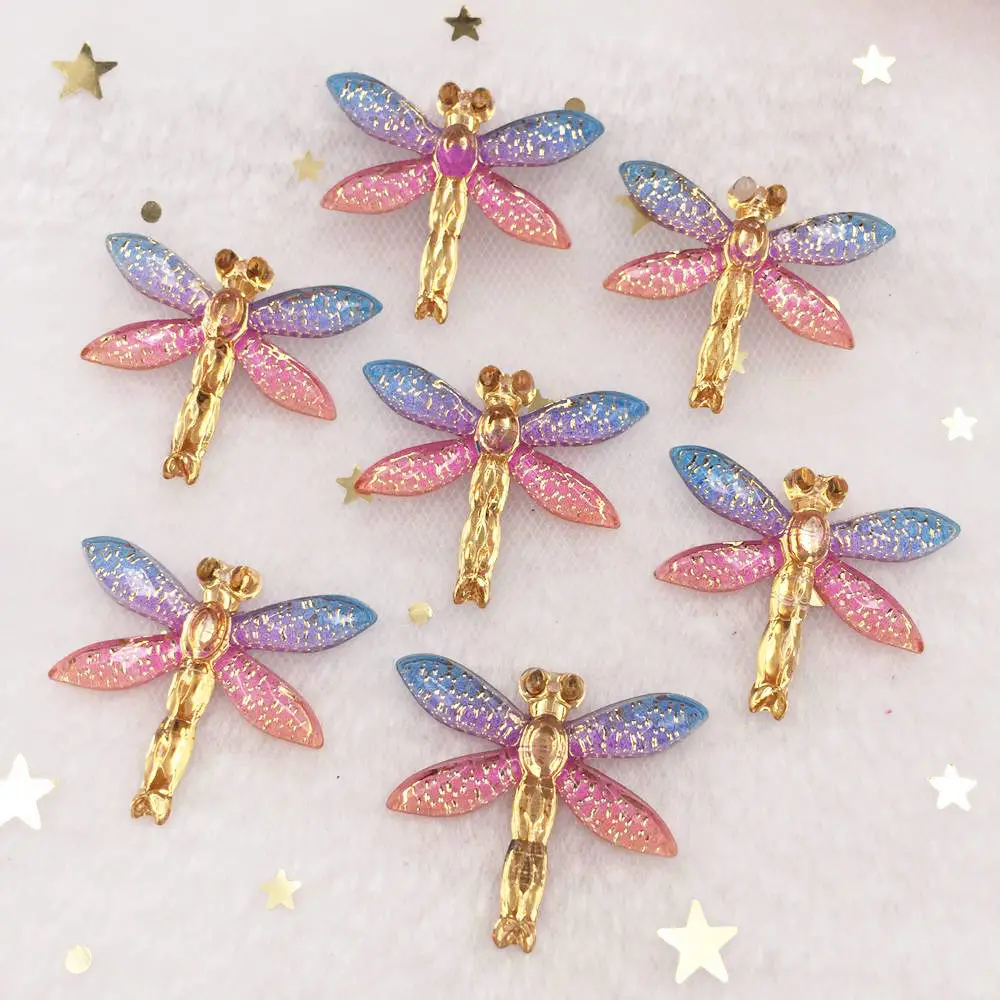 Shiny Colorful Dragonfly Flatback Rhinestone Cabochon Miniature Applique 1 Hole Christmas Ornament DIY Scrapbook Figurines OW80