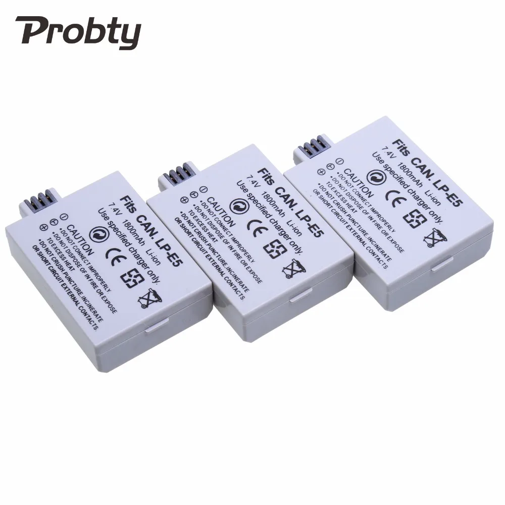 Probty LP E5 LP-E5 LPE5 3pcs Batteries + Charger for Canon EOS 450D 500D 1000D Kiss F X2 X3 Rebel XS XSi T1i Digital Camera