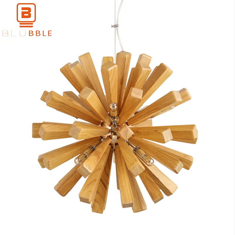 BLUBBLE Northern Europe Dandelion Pendant Lights Diameter 52cm Wood Bulb G9 Pendant Lamp Fireworks Restaurant Coffee Hanglamp