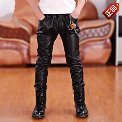 3-18T Boys Fashion Faux Leather Pants Casual Elastic Waist Solid Motor & Biker Pencil Trousers 2021 Spring Autumn New