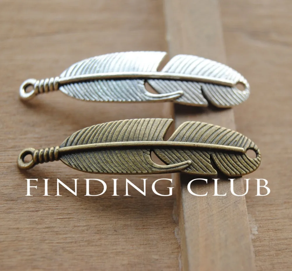 30pcs  Silver Color Bronze Finish Curved Feather Charms Pendant Connector DIY Metal Bracelet Jewelry Findings A226/A724