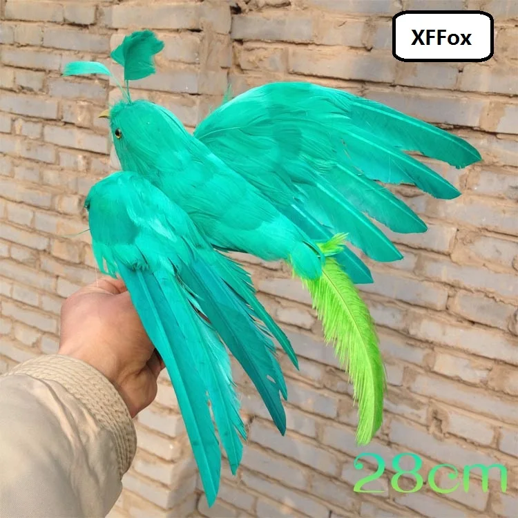 

cute simulation green bird model foam&furs wings Phoenix bird doll gift about 28cm xf0555