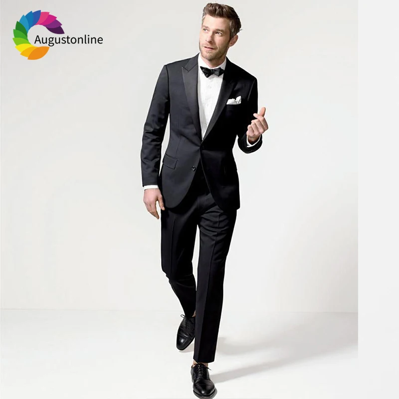 

Black Men Suits For Wedding Evening Party Groom Blazer Slim Fit Casual Prom Custom Made Tailored Tuxedos Costume Homme 2 Pieces