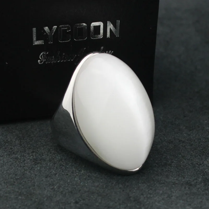 LYCOON newest arrival luxury opal ring 316L stainless steel Channel setting white opal stone for women party rings LYD0188