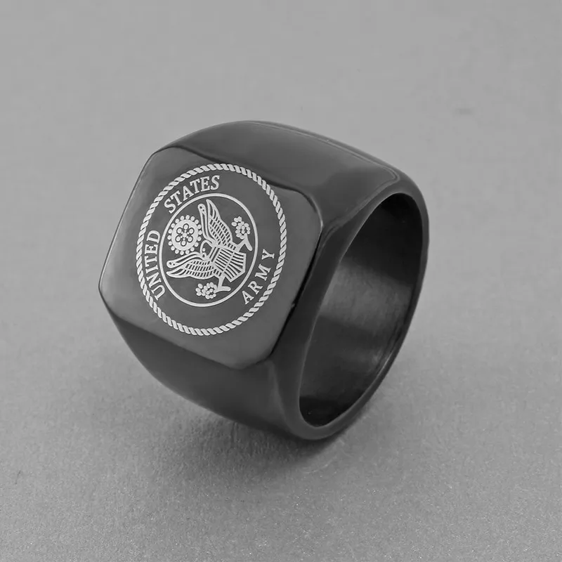 Black The United States Army Marine Corps Signet Ring For Men In Stainless Steel Military Jewelry USMC NAVY