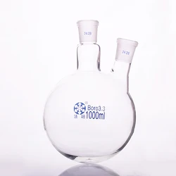 Two-necked flask oblique shape,with two necks standard grinding mouth,Capacity 1000ml,Middle joint 24/29 and lateral joint 24/29