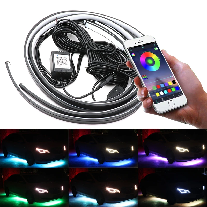 Niscarda – bande lumineuse RGB LED sous la voiture, 4 pièces, Tube sous le corps, lumière néon, 12V, IP65, contrôle par application, 60, 90, 120cm