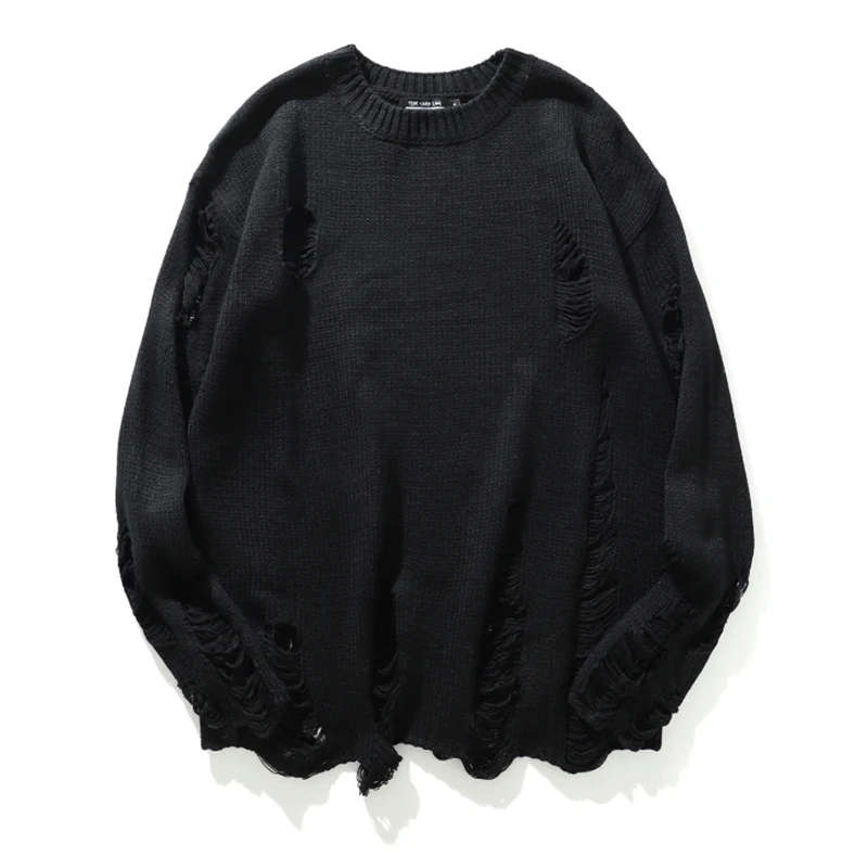 Wash Hole Ripped Knit Unisex Sweaters Men Streetwear Hip Hop Pullovers Jumper Fashion Oversized All-match Women Winter Clothes