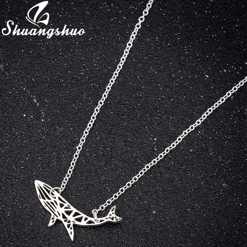 Shuangshuo Cute Origami Whale Necklace Animal Necklace Fish Necklaces & Pendants Chokers Necklaces for Women