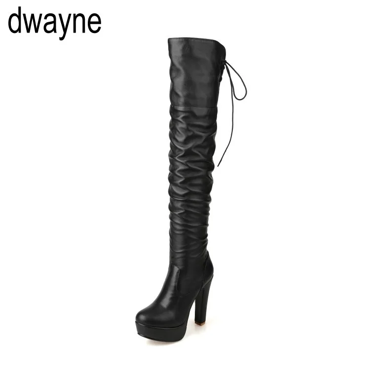 2021 Women Boots Stretch PU Leather Over The Knee High Sexy Ladies Party High Heels Platform Shoes Woman Black Plus Size 43 dfv3