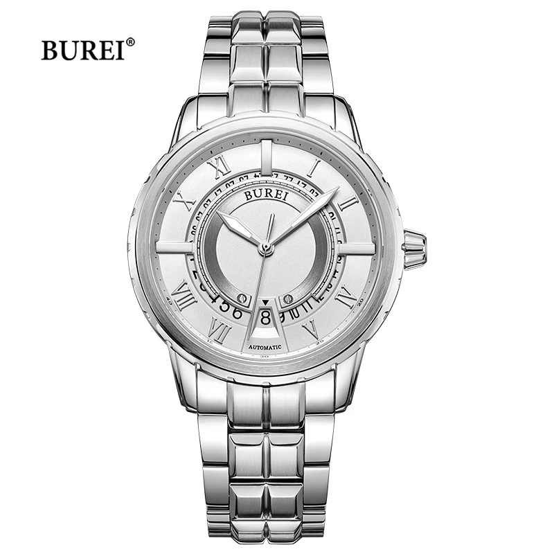 BUREI Brand Gold Silver Automatic Watches Mens Luxury Waterproof NH35 Movement Mechanical Wristwatch Clock for Men Reloj Hombre