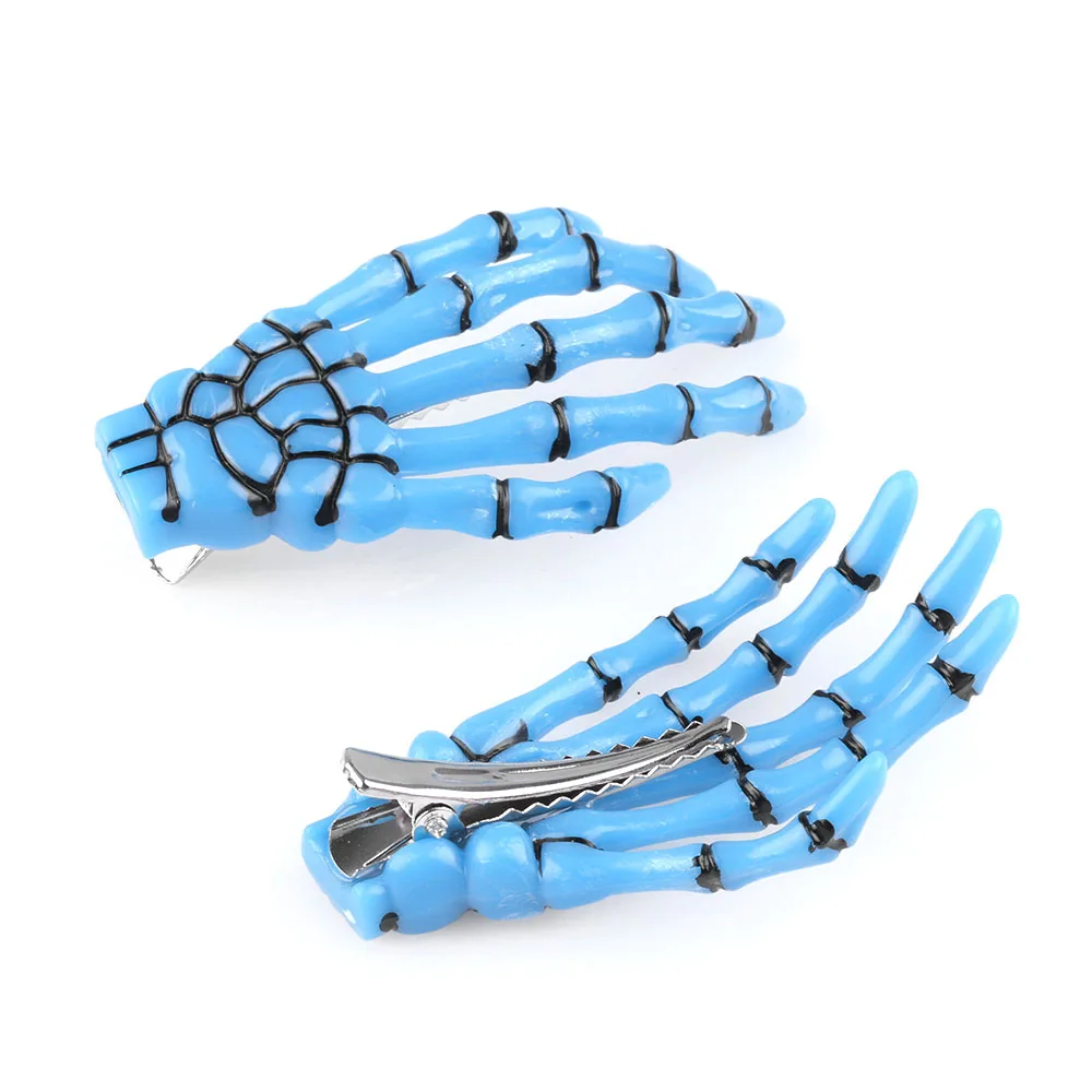 2 Pcs/Set New Women Harajuku Skull Skeleton Hand Bone Hair Clip Bone Claw Hairpin Halloween For Girls Hair Styling Accessories