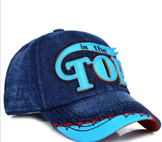 

2016 New Kids Baseball Caps Baby Has & Caps Fashion Letter TOP Jean Denim Cap Baby Boys Girls Sun Caps for 3-7 Years Child