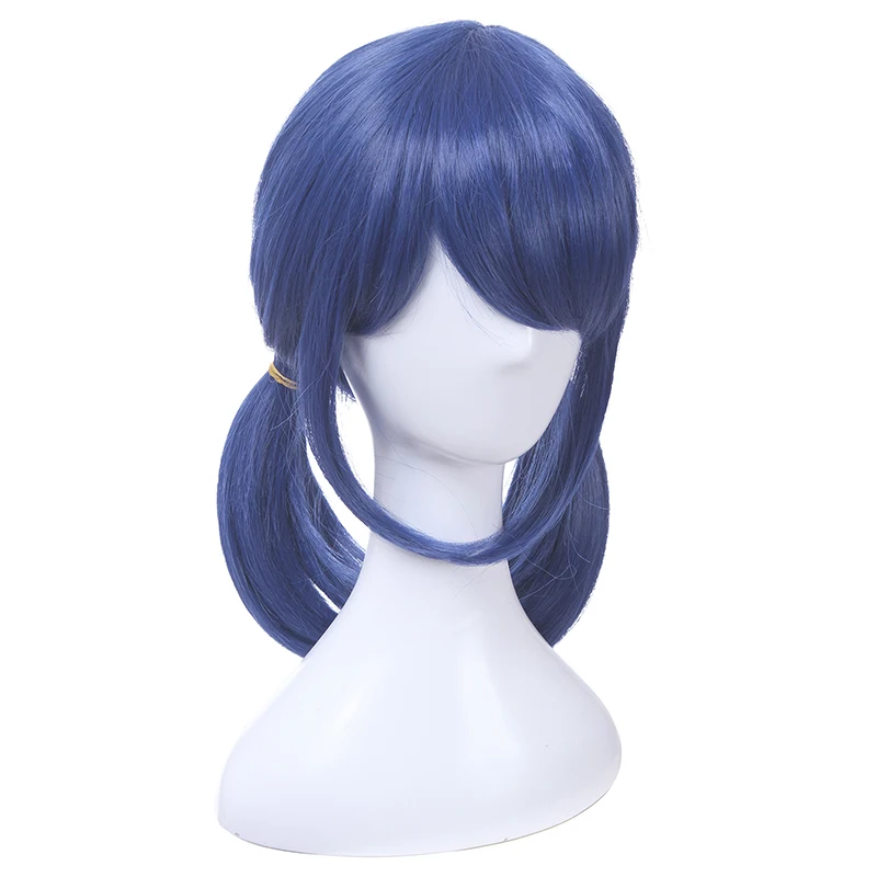 L-correo electrónico Peluca de cabello sintético Marinette Cosplay peluca azul oscuro doble coleta recta Halloween resistente al calor pelucas de mujer