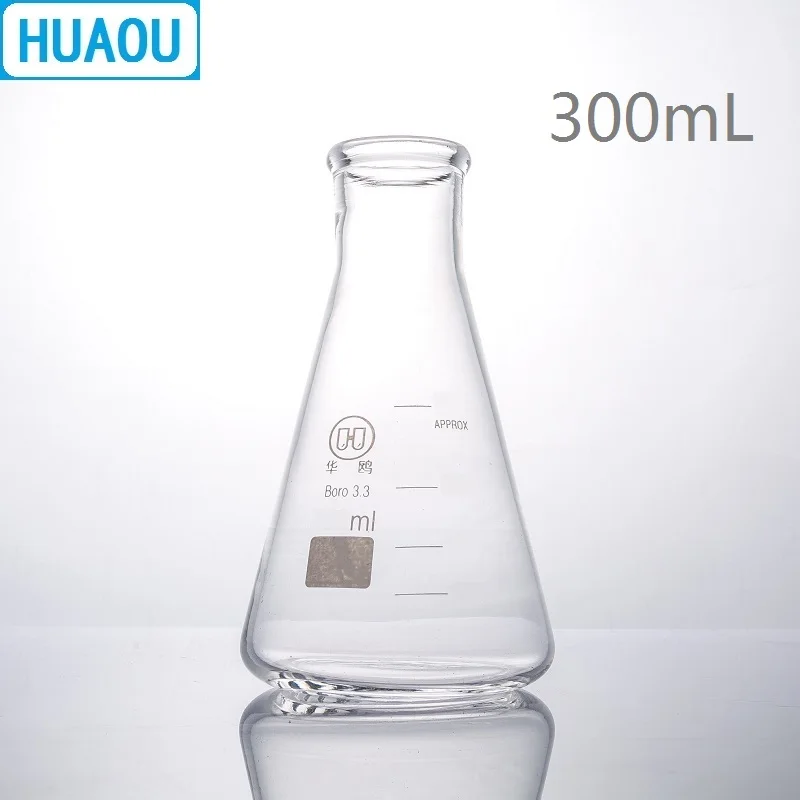 HUAOU 300mL Erlenmeyer Flask Borosilicate 3.3 Glass Narrow Neck Conical Triangle Flask Laboratory Chemistry Equipment