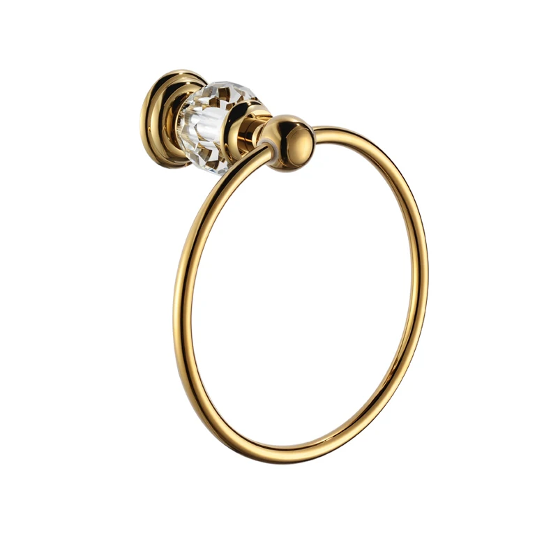 

Bathroom Shower Towel Rings Brass Glass Crystal Nickel Brush Golden Color Wall Mounted Toilet Furnitures Bathroom Set GJQC2207A