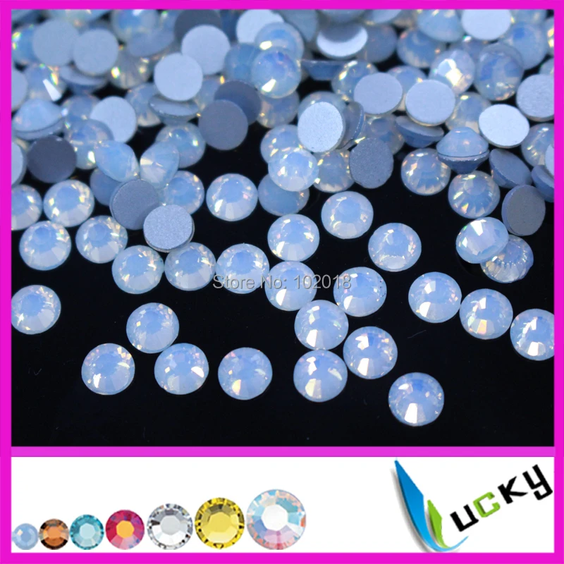 Super shiny White opal color  glue on stones flat back Non Hotfix rhinestones nail crystal size ss3 to ss34