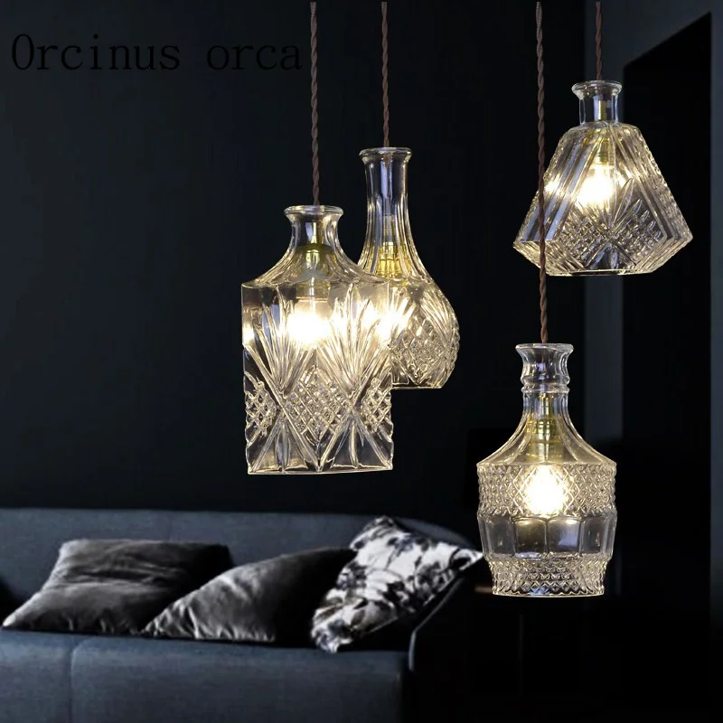 European modern minimalist glass chandelier personality Restaurant Bar creative fashion bottle chandelier free shipping