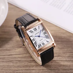 Wecin 여성용 클래식 사각형 모양 피규어, PU 가죽 손목 시계 밴드, 쿼츠 시계, Relogio Feminino Montre Femme hv5n