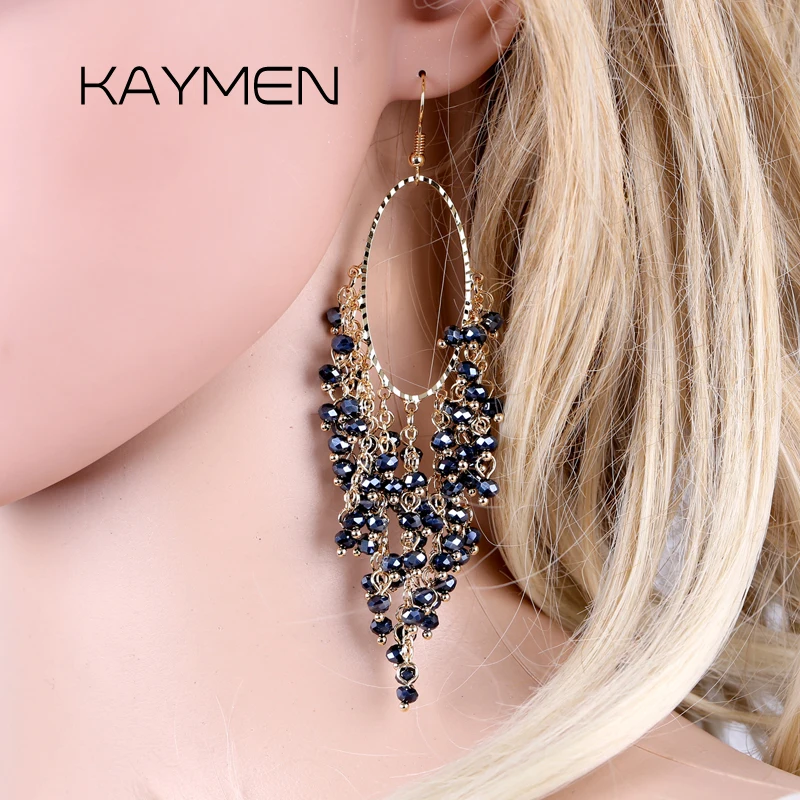New Trendy Handmade Crystals Beaded Statement Earrings for Women Personalized Exaggerate Piercing Dangle Eardrop Ear-ring Earbob