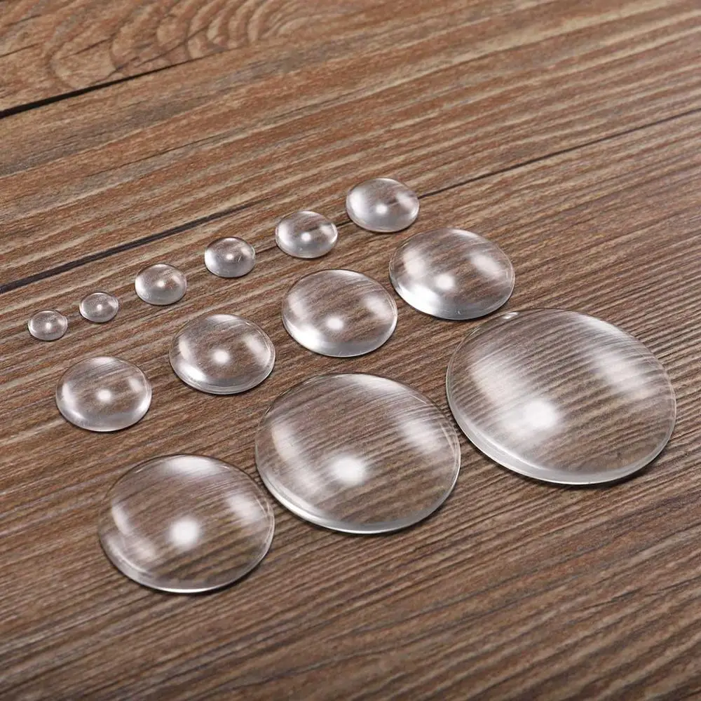 100pcs 20mm 25mm 30mm Clear Transparent Flat Clear Round Domed Magnifying Glass Cabochon Inserts tray pendants cover DIY Crafts