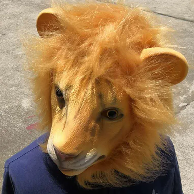 Latex Mask Realistic Halloween Party Horror Scary Mask Full Face Ferocious Angry Lion Head Animal Masquerade Party Silicon Mask