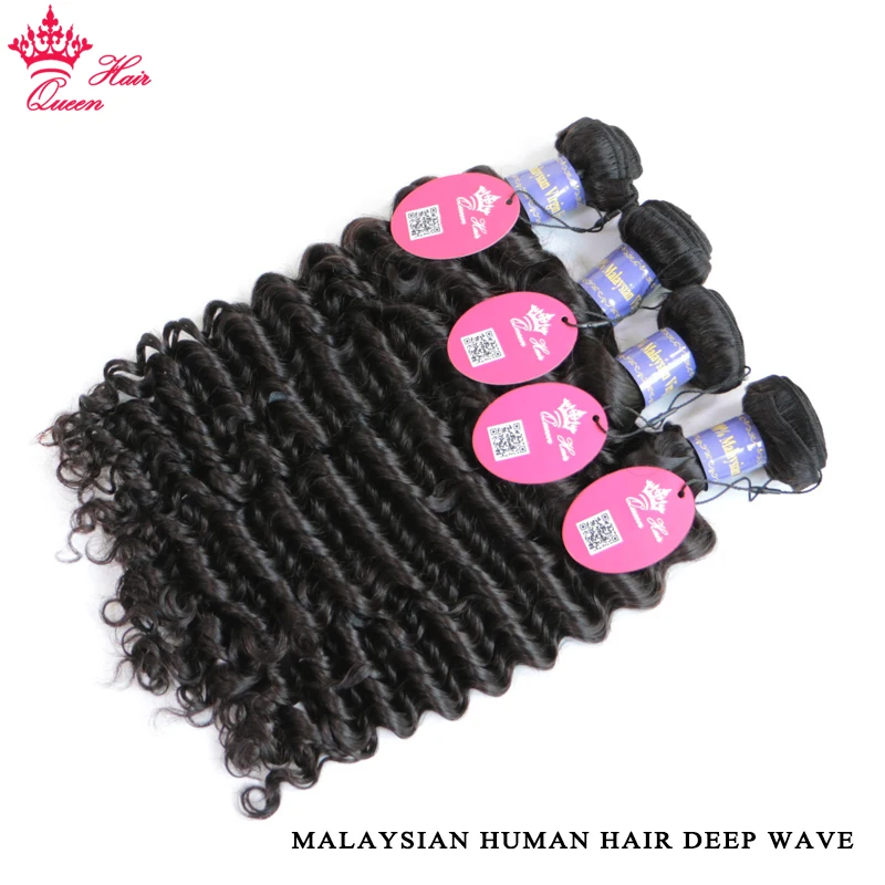 Queen Hair Products Malaysian Deep Wave Bundle with Lace Closure Virgin Raw Hair Deep Curly Wave Human Hair Bundles With Closure