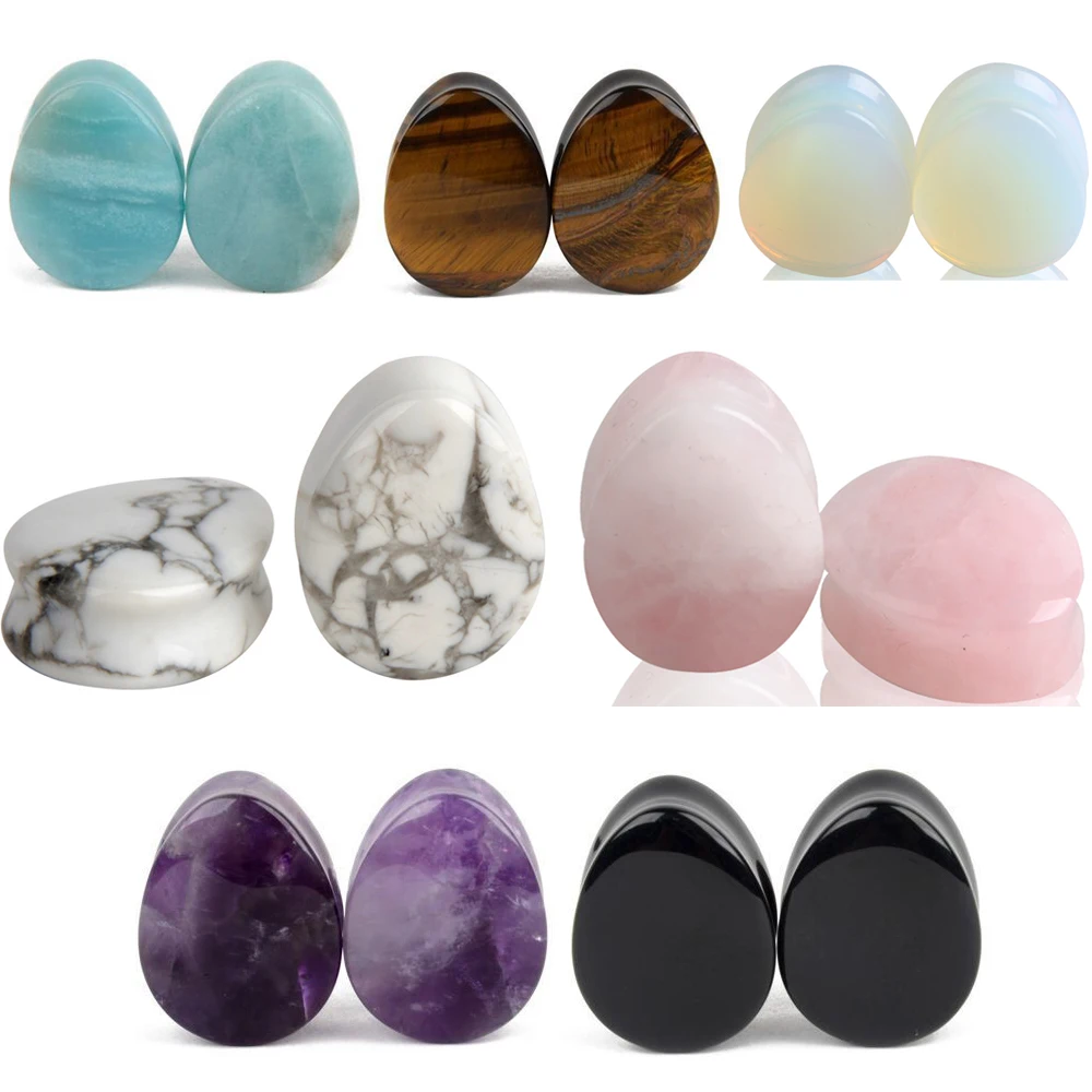 2pcs Fashion Stone Teardrop Ear Plugs Tunnel Piercings Plugs Earring Gauges Ear Expanders Stretcher Plug Ear Body Piercings Ring