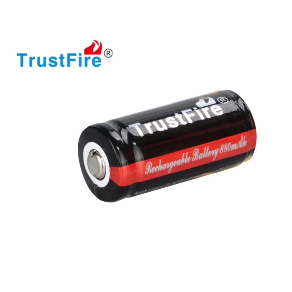 2PCS/LOT Genuine TrustFire Full Capacity 880mAh 16340 RCR123 CR123A 3.7V Protected PCB Rechargeable Battery