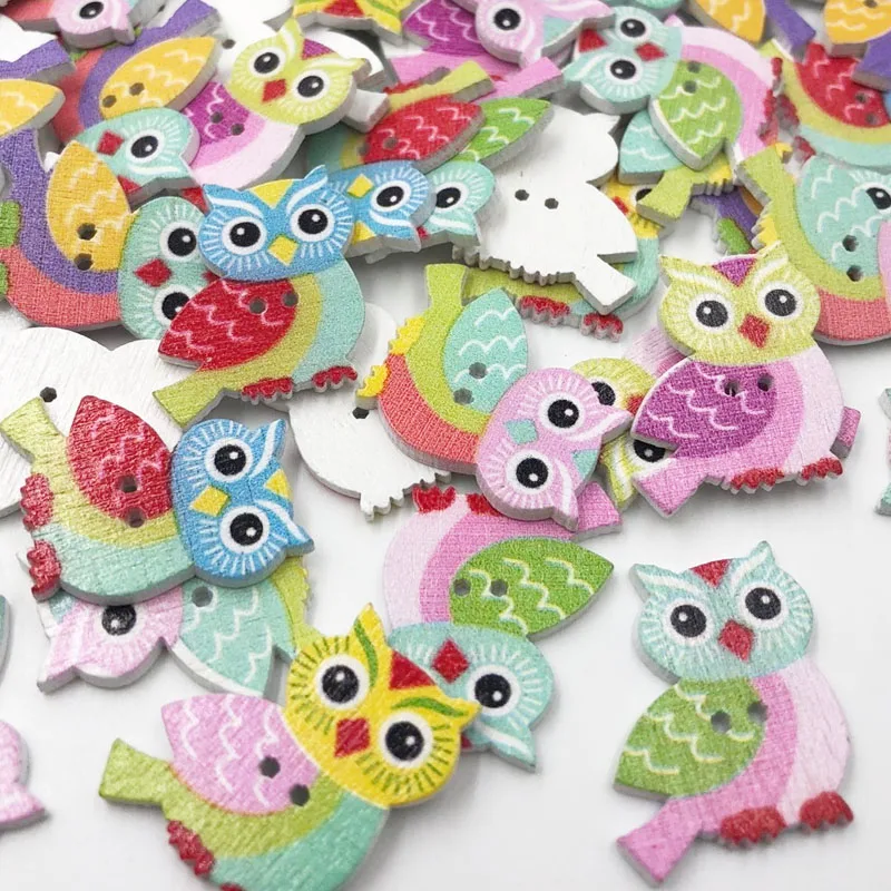 25/50Pcs Hot Wooden Buttons DIY OWL 2 Holes Charms Cardmaking Scrapbooking and Craft Sewing accessories Home Decor WB531