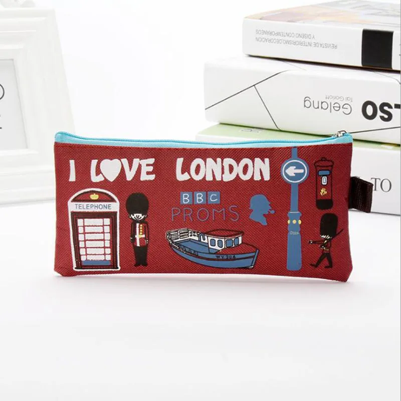 Cartoon Pencil Case Girl Boy School Stationery Student Hawaiian Pencil Bag London Oxford Cloth Cosmetic Bag Wallet