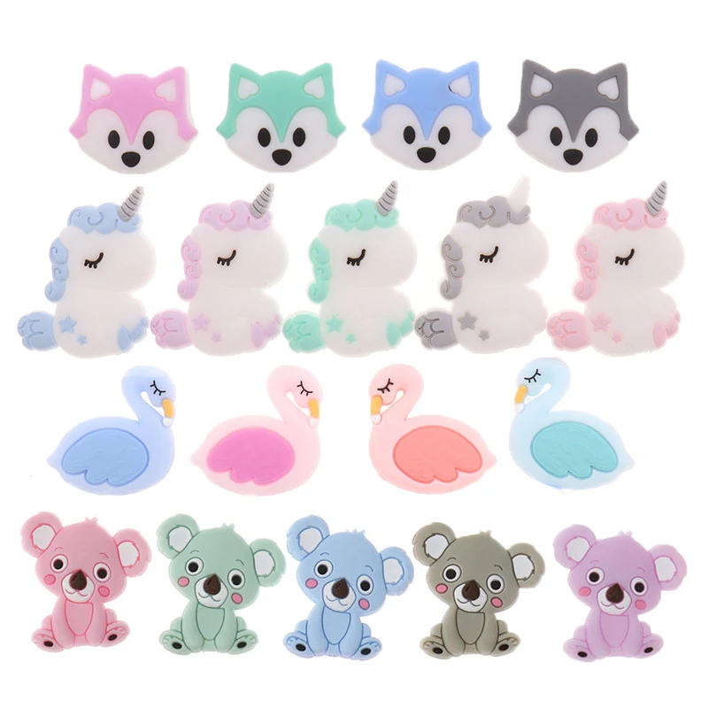 50PCS Unicorn Pearl Beads Silicone Bead Teething Toys Baby Diy Animal Rodent Set  Food Grade Silicone Teether Baby Teether Ball