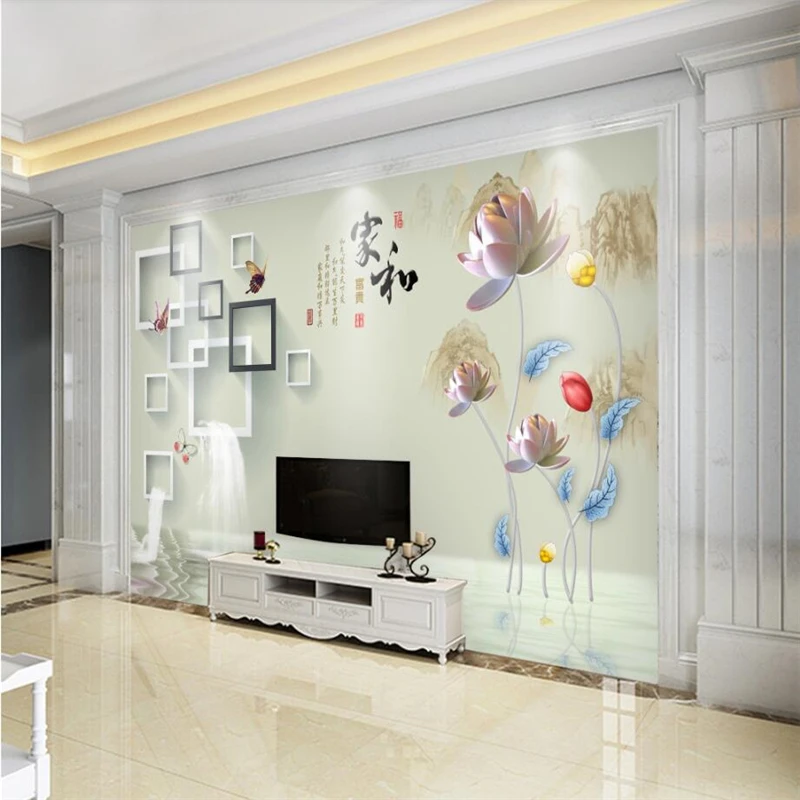 

wellyu wall papers home decor 3d Custom wallpaper Home and Rich 3d Boxes Water Lotus Background Wall papel 3d papel de parede