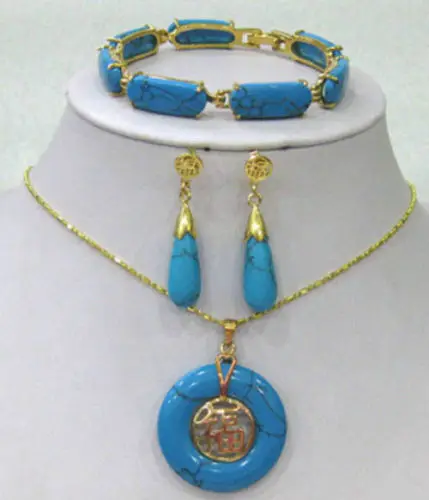 

FREE shipping wonderful gold plate turquoise earrings bracelet pendant Necklace