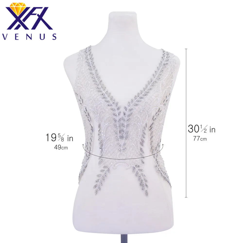 XFX Rhinestones Crystal Beads Design Patches Embroidered Bridal Applique Dress Trim for Wedding Dress  Costume Sew on