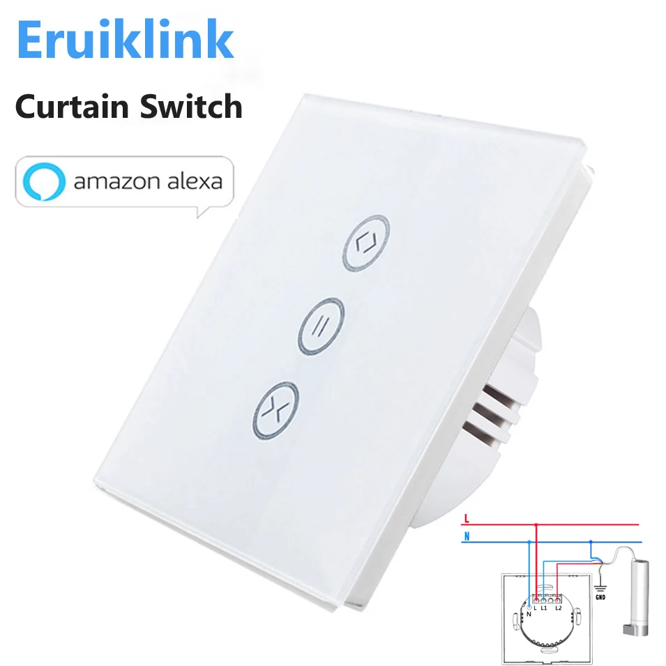 EU/US Type Wifi Control Curtain Switch Touch Glass Panel Remote ON/OFF Electric Curtain,Voice Control by Google home/Alexa