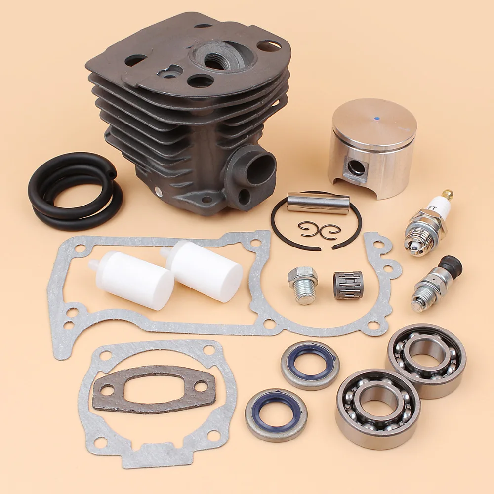 For HUSQVARNA 51 55 55 Rancher 46MM NIKASIL Cylinder Piston Crank Bearing Gasket Kit Chainsaw Parts with Decompression Valve