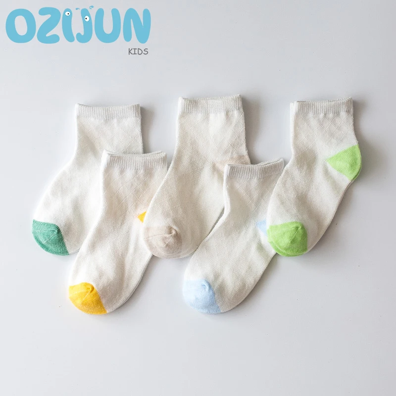 2024 New Spring Summer 1-3/3-5/5-6Y Kids thin Cotton Baby Boys Girls Sport Children's Style Student Socks 5 Pair/lot socks