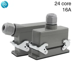 Rectangular Heavy Duty Connector DHC-HE24 Core Pin Aviation Waterproof plug  Connector 16A500V Tighten The Wire By Screw