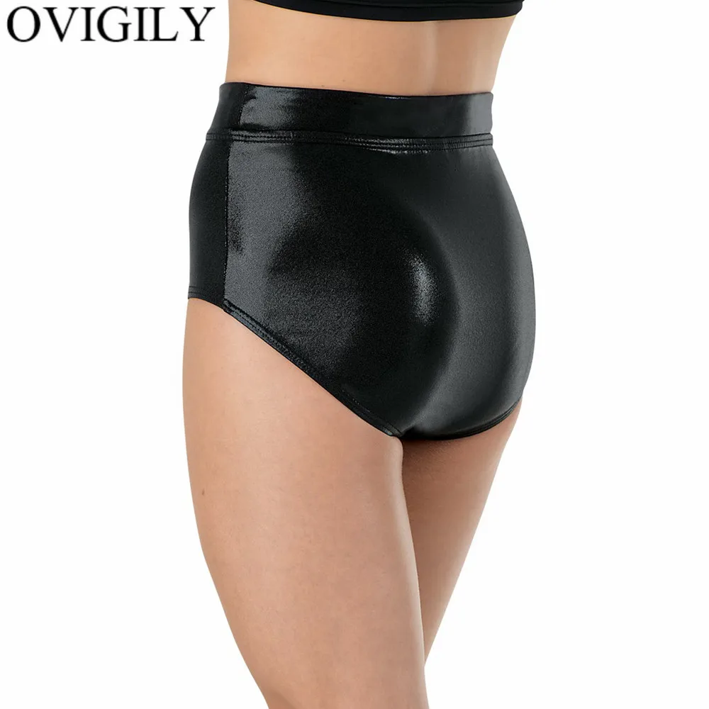 OVIGILY Women Black Metallic Shorts Mid Waisted Dancing Shorts for Adults Spandex Royal Blue Team Underpants Rave Booty Girls